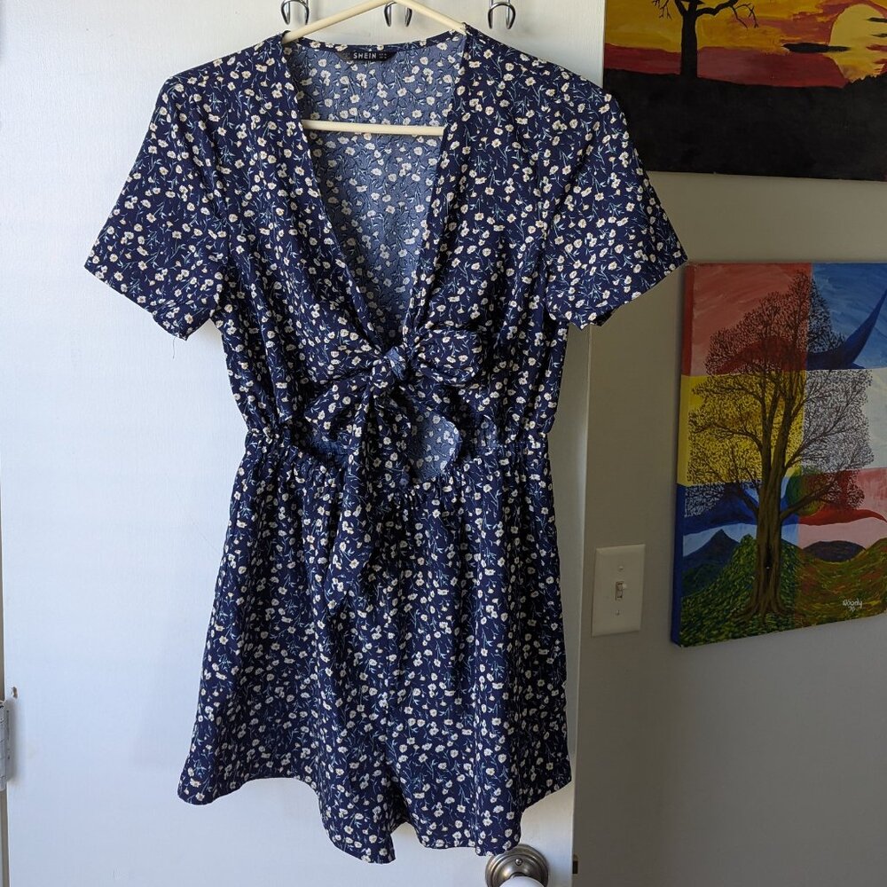 Navy Blue Floral Romper Size Medium